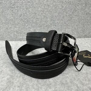 Alta Moda Mens Size 40 Black Leather Belt Made in Italy Silver Buckle Luxury NWT